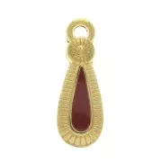 Pendentif goutte style ethnique en zamac & résine époxy 21x8 mm Doré / Bordeaux x1