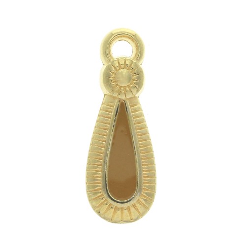 Pendentif goutte style ethnique en zamac et résine époxy 21x8 mm Doré / Ocre x1