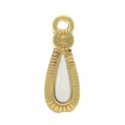 Pendentif goutte style ethnique en zamac et résine époxy 21x8 mm Doré / Ivoire x1