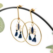 Clous d'oreilles tiges avec anneau pendant en laiton 61x40mm - Rhodié x2