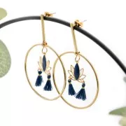 Clous d'oreilles tiges avec anneau pendant en laiton 61x40mm - Rhodié x2