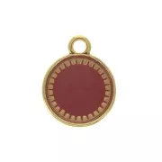 Pendentif rond en zamac et résine époxy 15x12 mm Doré / Bordeaux x1