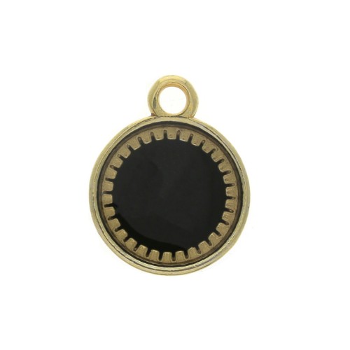 Pendentif rond en zamac et résine époxy 15x12 mm Doré / Noir x1