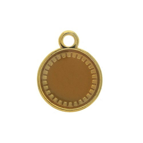 Pendentif rond en zamac et résine époxy 15x12 mm Doré / Ocre x1