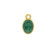 Breloque / Médaille ovale symbole religieux &résine époxy 13x8 mm - Doré / Vert x1|raw }}