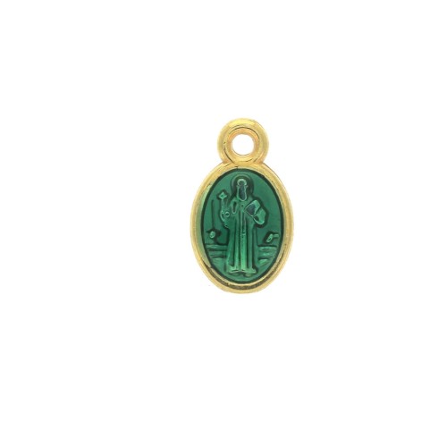 Breloque / Médaille ovale symbole religieux &résine époxy 13x8 mm - Doré / Vert x1