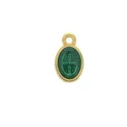 Breloque / Médaille ovale symbole religieux &résine époxy 13x8 mm - Doré / Vert x1