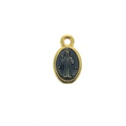 Breloque / Médaille ovale symbole religieux & résine époxy 13x8mm - Doré / Bleu x1|raw }}