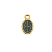Breloque / Médaille ovale symbole religieux & résine époxy 13x8mm - Doré / Bleu x1