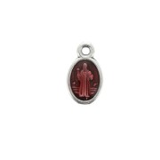 Breloque/Médaille ovale symbole religieux & résine époxy 13x8mm Arg vieil/Rouge x1|raw }}