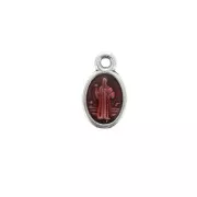 Breloque/Médaille ovale symbole religieux & résine époxy 13x8mm Arg vieil/Rouge x1