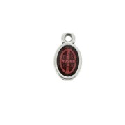Breloque/Médaille ovale symbole religieux & résine époxy 13x8mm Arg vieil/Rouge x1
