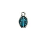 Breloque/Médaille ovale symbole religieux/résine époxy 13mm Arg vieil/Turquoise x1
