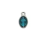 Breloque/Médaille ovale symbole religieux/résine époxy 13mm Arg vieil/Turquoise x1