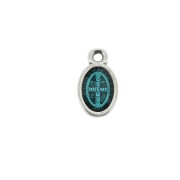 Breloque/Médaille ovale symbole religieux/résine époxy 13mm Arg vieil/Turquoise x1
