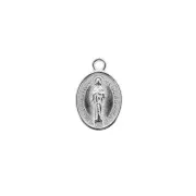 Breloque médaille ovale symbole religieux 17x11mm - Placage Argent fin vieilli x1