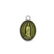 Pendentif médaille ovale symbole religieux/résine époxy 17x11mm Arg vieil/Jaune x1