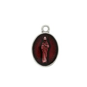 Pendentif médaille ovale symbole religieux/résine époxy 17x11mm Arg vieil/Rouge x1