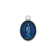 Pendentif médaille ovale symbole religieux/résine époxy 17x11mm Arg vieil/Bleu x1|raw }}