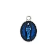 Pendentif médaille ovale symbole religieux/résine époxy 17x11mm Arg vieil/Bleu x1