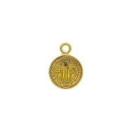 Breloque médaille ronde zamac/résine époxy symbole religieux 13x9mm Doré/Jaune x1