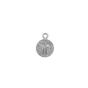 Breloque médaille ronde symbole religieux croix / Saint 13x9mm Placage Argent fin vieilli x1