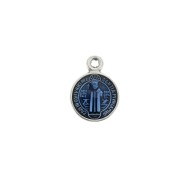 Breloque médaille ronde symbole religieux/résine époxy 13x9mm Arg vieilli/Bleu x1