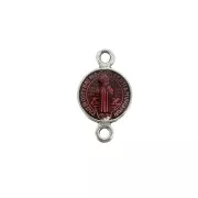Intercalaire rond en zamac & résine époxy - Saint 16x9 mm Argenté vieilli/Rouge x1