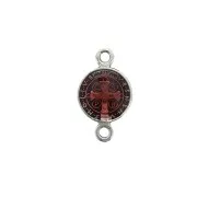 Intercalaire rond en zamac & résine époxy - Saint 16x9 mm Argenté vieilli/Rouge x1