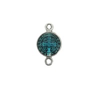 Intercalaire rond en zamac & résine époxy Saint 16x9mm Argenté vieil/Turquoise x1
