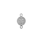 Intercalaire rond zamac - symbole religieux -Croix Jésus 16x9mm Placage Argent fin vieilli x1|raw }}