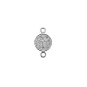 Intercalaire rond zamac - symbole religieux -Croix Jésus 16x9mm Placage Argent fin vieilli x1