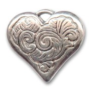 Pendentif coeur gravé en résine CCB 32 mm Argenté|raw }}