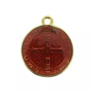 Médaille ronde en zamac & résine époxy - symbole religieux 23x20mm - Doré/Rouge x1
