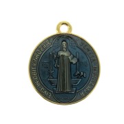 Médaille ronde en zamac & résine époxy - symbole religieux 23x20 mm - Doré/Bleu x1|raw }}