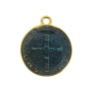 Médaille ronde en zamac & résine époxy - symbole religieux 23x20 mm - Doré/Bleu x1