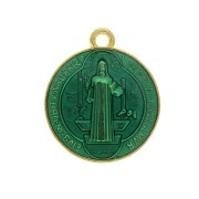 Médaille ronde en zamac & résine époxy - symbole religieux 23x20 mm - Doré/Vert x1|raw }}