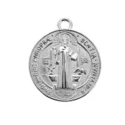 Médaille ronde symbole religieux croix/Saint 23x20mm Placage Argent fin vieilli