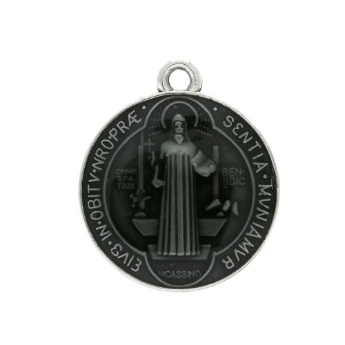 Médaille ronde en zamac/résine époxy symbole religieux 23x20mm - Arg vieil/Noir x1