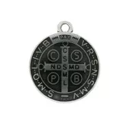 Médaille ronde en zamac/résine époxy symbole religieux 23x20mm - Arg vieil/Noir x1