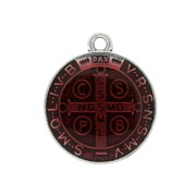 Médaille ronde en zamac/résine époxy symbole religieux 23x20mm Arg vieil/Rouge x1