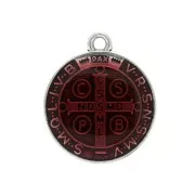 Médaille ronde en zamac/résine époxy symbole religieux 23x20mm Arg vieil/Rouge x1