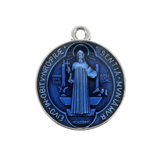 Médaille ronde en zamac/résine époxy symbole religieux 23x20mm - Arg vieil/Bleu x1