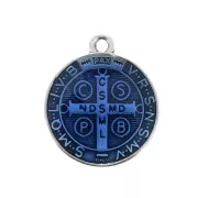 Médaille ronde en zamac/résine époxy symbole religieux 23x20mm - Arg vieil/Bleu x1