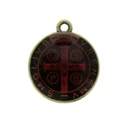 Médaille ronde en zamac & résine époxy symbole religieux 23x20mm - Bronze/Rouge x1