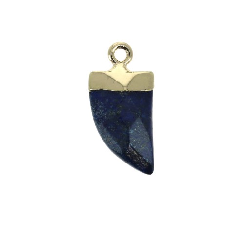 Mini pendentif dent de requin -pierre imitation gemme 20 mm Lapis lazuli / Doré x1