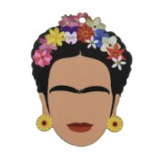 Pendentif tête Mexicaine en bois teinté 54x41 mm - Multicolore/Blanc x1|raw }}