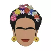 Pendentif tête Mexicaine en bois teinté 54x41 mm - Multicolore/Blanc x1