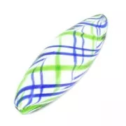 Olive soufflée 22x6 mm décor Bleu/Vert x1