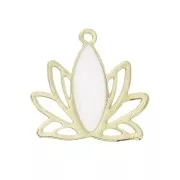Pendentifs Fleur de lotus en laiton et résine époxy 15x16 mm Doré / Blanc x4